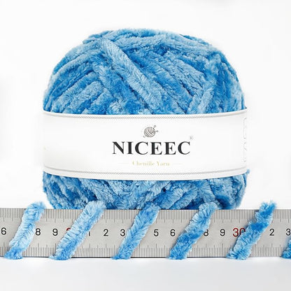 NICEEC 300g Soft Chenille Yarn Blanket Velvet Yarn for Knitting, Crochet, Weaving DIY Craft Total Length 150m (164yds)_Blue