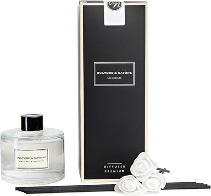 CULTURE & NATURE Reed Diffuser Set 6.7oz (200ml) Lime Basil Mandarin Scented Diffuser with Sticks Home Fragrance Reed Diffuser for Bathroom Shelf Decor