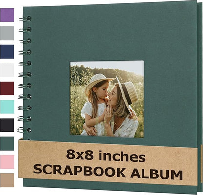 Scrapbook Album 8x8 Inches Photo Album Hardcover Kraft with Window Scrap Book Blank Memory Book for Baby Wedding Guest Book Couples Graduation Travel DIY Anniversary, 40 Pages Green