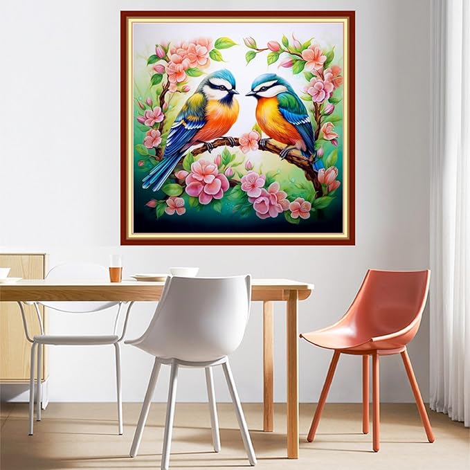 DMCVIVR Stamped Cross Stitch Kits for Beginners Adults Needlepoint Kits for Beginners Embroidery Kits for Adults Crossstitch Kit for Beginners 11CT-Singing Birds Fragrant Flowers 18x18 inchs