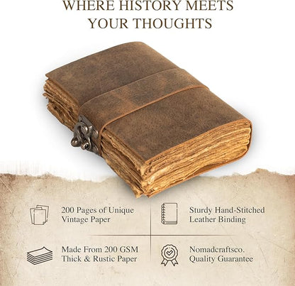 NomadCraftsCo. Vintage Leather Journal with Gift Box - Old Leather Bound Grimoire, Sketchbook, and Notebook - Perfect Leather Journals for Women and Men - Elegant Vintage Book for Writing and Drawing