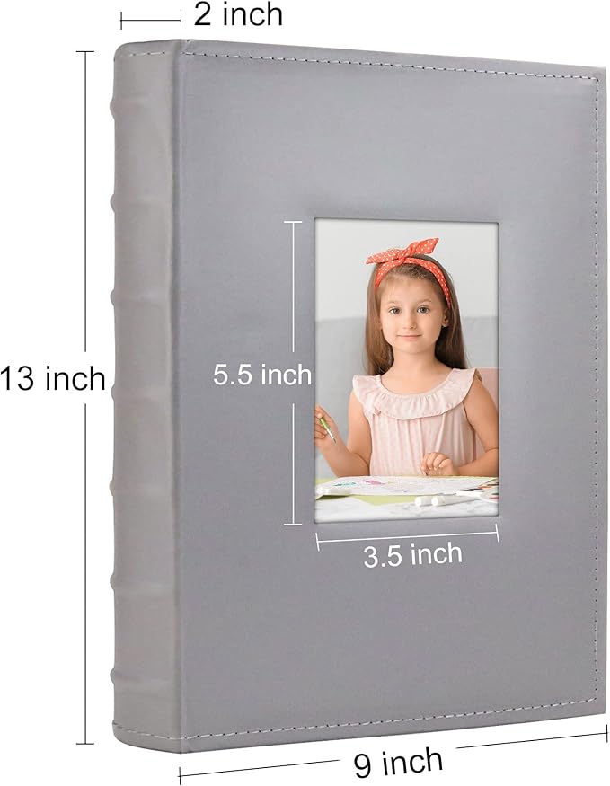 Vienrose Photo Album 4x6 300 Photos with Memo Area Leather Cover Large Capacity Slip-in Pictures Book for Wedding Baby Vacation, Grey