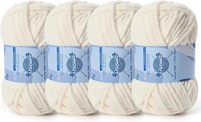 Chunky Chenille Yarn for Crocheting，Baby Yarn for Crocheting Soft Blankets，Bulky Yarns for Crochet Amigurumi，4×100g (4×74.3yds) Fluffy Velvet Yarns for Hand Knitting (4 Light Beige)