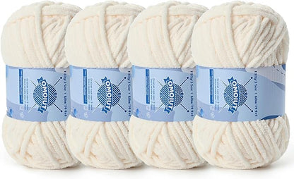 Chunky Chenille Yarn for Crocheting，Baby Yarn for Crocheting Soft Blankets，Bulky Yarns for Crochet Amigurumi，4×100g (4×74.3yds) Fluffy Velvet Yarns for Hand Knitting (4 Light Beige)