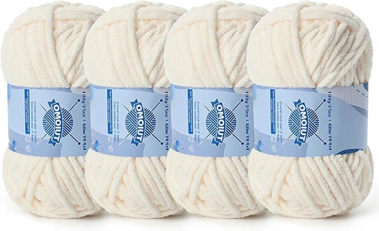 Chunky Chenille Yarn for Crocheting，Baby Yarn for Crocheting Soft Blankets，Bulky Yarns for Crochet Amigurumi，4×100g (4×74.3yds) Fluffy Velvet Yarns for Hand Knitting (4 Light Beige)