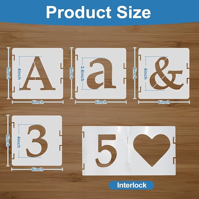 Letter Stencils for Painting, 65PCS Alphabet Stencils for Crafts Reusable, Interlocking PET Plastic Drawing Templates for Wood, Fabric, Wall, Signs, DIY Home Decor & More(6 Inch)
