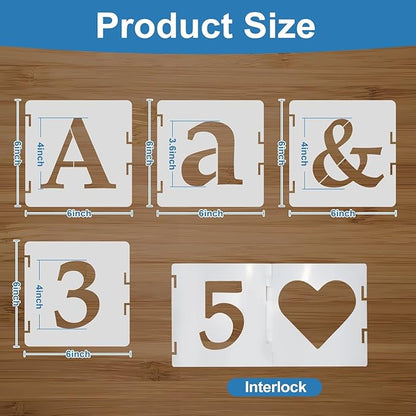 Letter Stencils for Painting, 65PCS Alphabet Stencils for Crafts Reusable, Interlocking PET Plastic Drawing Templates for Wood, Fabric, Wall, Signs, DIY Home Decor & More(6 Inch)
