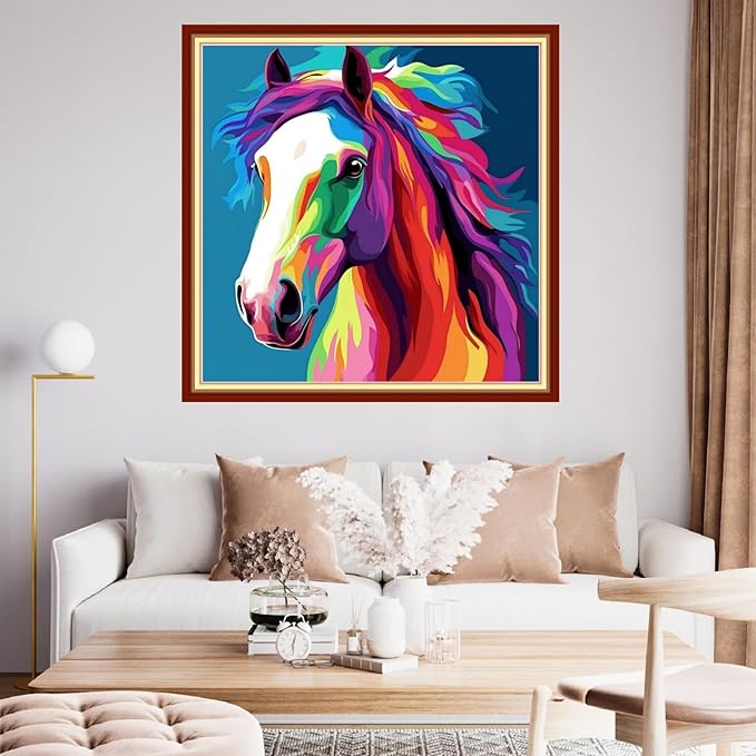 Funchey Stamped Cross Stitch Kits, DIY Cross Stitch Pattern for Adults Beginners Needlepoint Kits Embroidery Kit Arts and Crafts 11CT&Colorful Steed 18x18 inchs