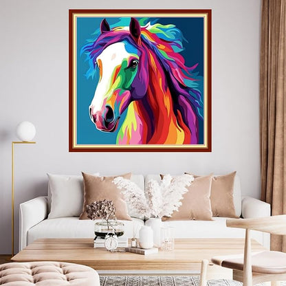 Funchey Stamped Cross Stitch Kits, DIY Cross Stitch Pattern for Adults Beginners Needlepoint Kits Embroidery Kit Arts and Crafts 11CT&Colorful Steed 18x18 inchs