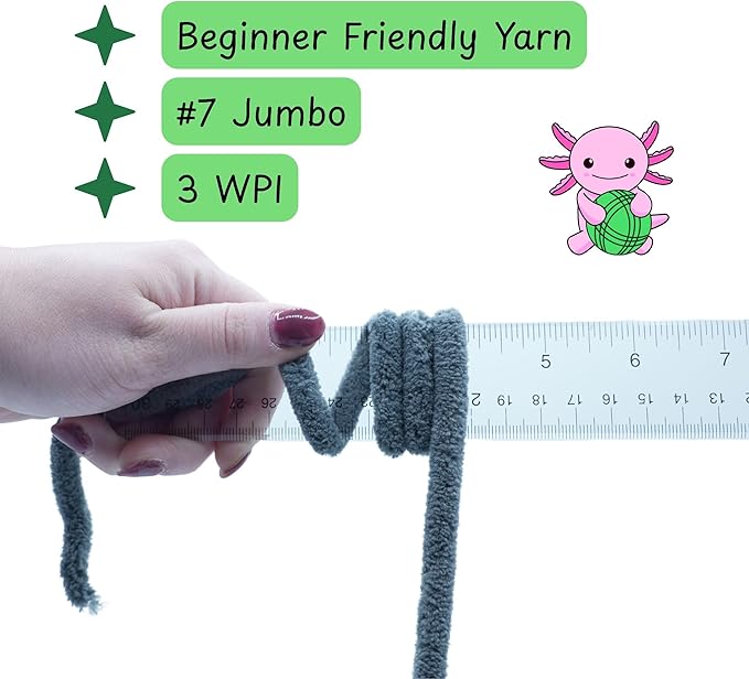 Okey Dokeys 300g Jumbo Velvet Chenille Yarn 7 Jumbo – Plush, No-Fray, Durable Plushies, Posh Soft Crochet Projects Beginner Friendly (130 yds) (Seafoam Sage Green (115), 1 Pack (17.90/Skein))