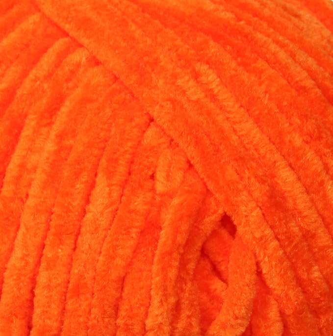 Estako Velvet (3- Skeins Pack) Chenille Blanket amigurumi Yarn for Crocheting and Knitting Super Bulky 3x100 gr (3x132 yds) (1710 - Orange)