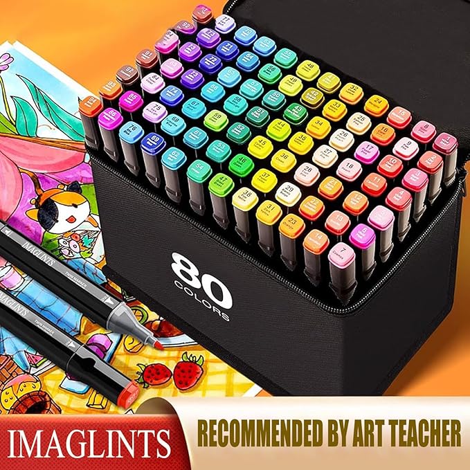 IMAGLINTS Alcohol Markers 80 Colors with Base Drawing Pen Dual Tip Art Markers for Sketch Anime Illustrations