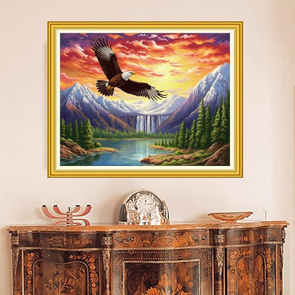DMCVIVR Stamped Cross Stitch Kits for Beginners Adults Needlepoint Kits for Beginners Embroidery Kits for Adults Crossstitch Kit for Beginners 11CT-Eagle Mountain River 16x20 inch