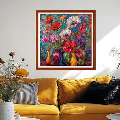 Foxhool Stamped Cross Stitch Kits,11CT Printed Cross Stitch Pattern Full Embroidery Kits for Beginner Needlepoint Kits&Colorful Flower vase 18x18 inchs