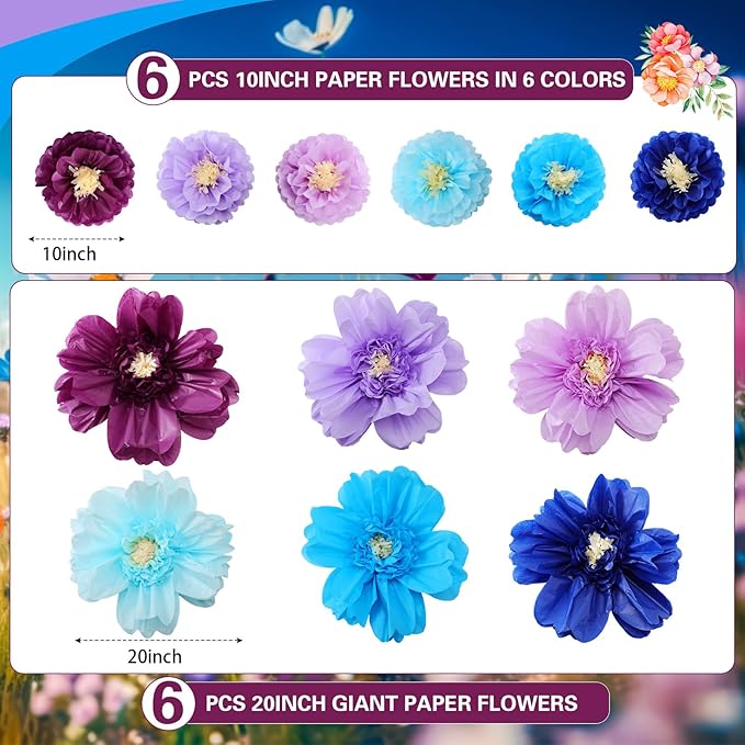 Crowye 12 Pcs Large Colorful Tissue Paper Flowers Decorations 20" Giant Fiesta Craft Crepe Paper Flowers for Wall Decor Backdrop Mexican Wedding Birthday Carnival Party (Multicolor)