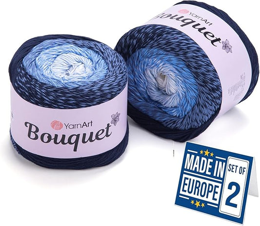 2 Skein Yarn Art Bouquet 100% Cotton 250grx2 550yardsx2 Multicolor Cotton Cake Yarn, Ombre More Softness, Gradient Rainbow Crochet Spring Summer Light 3, Top 5 Most Used Colors (Bouquet 717)