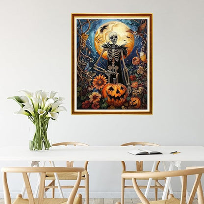 Joycasa Stamped Cross Stitch Kits for Beginners Full Range of Cross Stitching 11 CT Printed Cross Stitch Kit for Adults Cross-Stitch Patterns Needlepoint Kits- Moon Skeleton 16x20 inchs