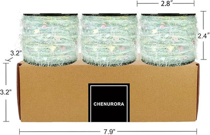 Hand-Blended Multifiber Multicolored Fancy Yarn with Iridescent Glitters for Knitting Crocheting Crafts DIY, Set of 3 Rolls (Light Green)