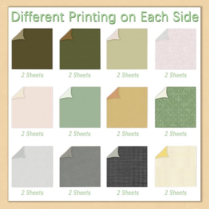 24 Sheets Scrapbook Paper 12" Double-Sided Photo Backdrop Bohemian Patterned (Floral Design I)