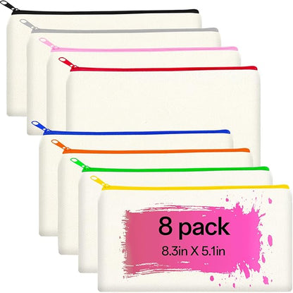 ZeeDix Canvas Pouch- Multi-purpose Cosmetic Bag with Zipper, DIY Craft Canvas Zipper Pouch Blank Makeup Bags Bulk Travel Toiletry Bag for Storage (8.3 x 5 inches)