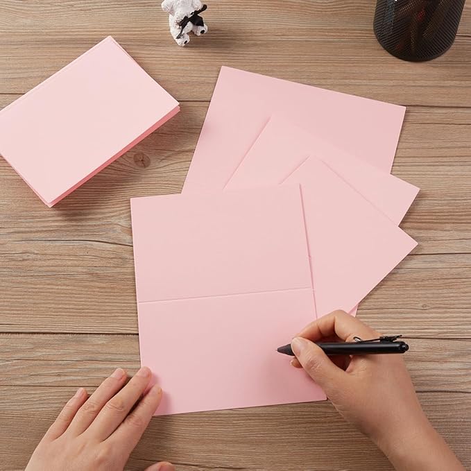 50 Pack Blank Cards Folded Cardstock Thank You Blank Greeting Cards for Invitations, Wedding, Greeting Cards, All Occasion DIY (Pink, 4x6)