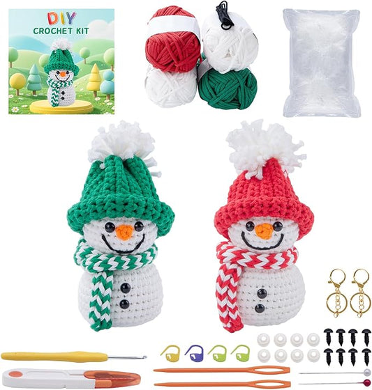 Crochet Kit for Beginners, Easy DIY Crochet & Knitting Kit for Adults with Step-by-Step Video Tutorials, Yarns, Stuffing, Crochet Hook and Accessories, Crochet Craft Set Birthday Gifts (Snowman)