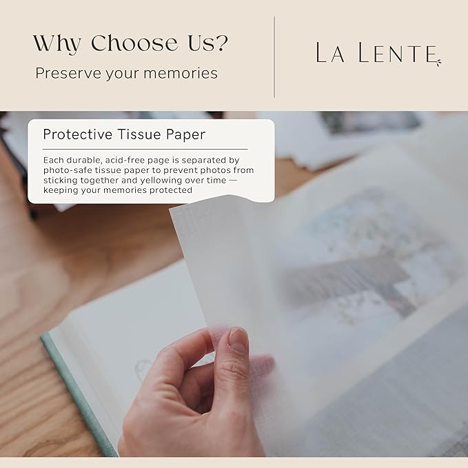 Premium Scrapbook Album with Window and Writing Space – 60 Pages holds 200 Photos of Different Sizes – Wedding, Baby, Travel & Family Memories – 11.4" x 8.6" - Powder Blue