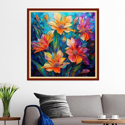 Funxvoot Stamped Cross Stitch Kits for Beginners or Adults Embroidery Starter Patterns | DIY Printed Cross Stitch Kits Needlepoint for Adults 11CT-Colorful Floral Scenery 18x18 inch