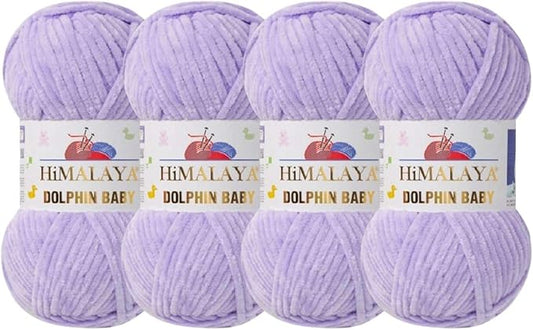 4 Skein/Pack Himalaya Dolphin Baby Chenille Yarn, Each Ball 100 gr (3.5 oz), 120 m (132 Yards), 100% Polyester, Super Bulky Baby Blanket Velvet Amigurumi Yarn, 80305 - Lavender