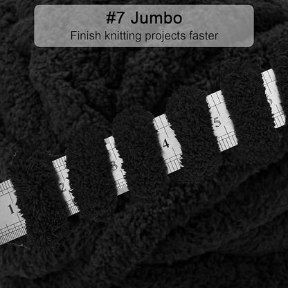 ERLYEEN Chenille Chunky Yarn Super Bulky Soft Thick Fluffy Jumbo Giant Washable Polyester Big Yarn DIY for Arm Knit Blanket Cushion Bed Sofa Home Decor,Black,1.1LB
