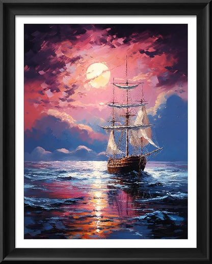 Leczany Cross Stitch Stamped Kit for Adults - Sailing and Sunset | DIY Embroidery Starter Patterns Craft Kit Needlepoint for Beginner | 11CT, 3 Strands | 13.4x17.7 inches