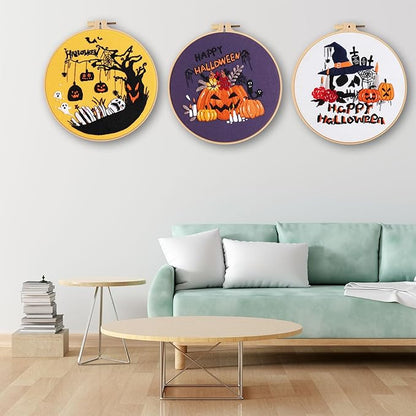 Ohcol 3 Sets Halloween Embroidery Kit,Needlepoint Kits for Adults with Clear Instructions