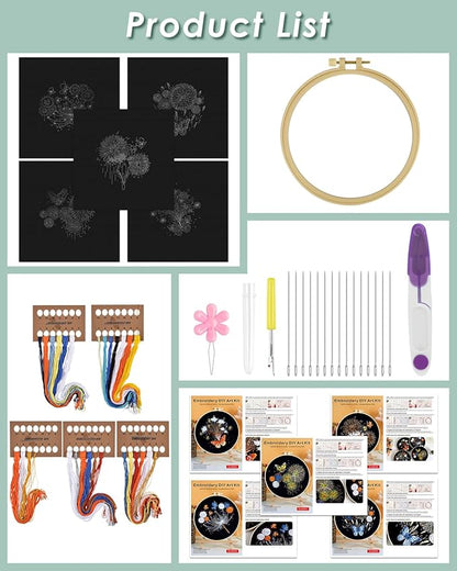 ERKOON 5 Sets Embroidery Kit for Beginners