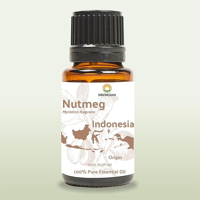 Nature Packaged Nutmeg Essential Oil - Direct from Central Java, Indonesia - Pure Essential Oils for Diffusers, Muscle Relief and Aromatherapy | Premium Therapeutic Grade (15ml)