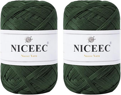 NICEEC 2 Skeins Soft Tape Yarn, Easy Crohcet Raffia, Crochet & Knitting, Paper Ribbon Yarn for DIY Craft Gift Wrapping Total Length 1.76oz×2/109yds×2 - Green