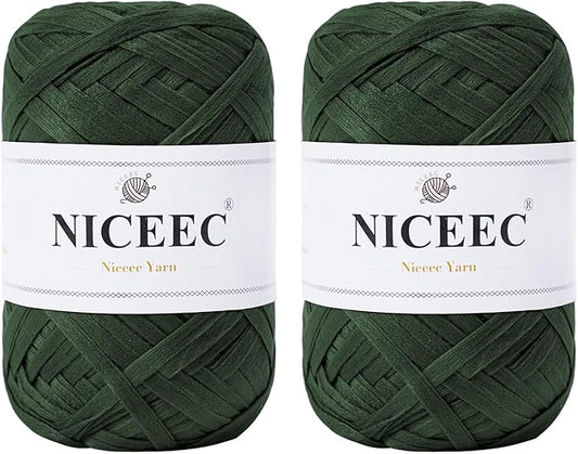 NICEEC 2 Skeins Soft Tape Yarn, Easy Crohcet Raffia, Crochet & Knitting, Paper Ribbon Yarn for DIY Craft Gift Wrapping Total Length 1.76oz×2/109yds×2 - Green