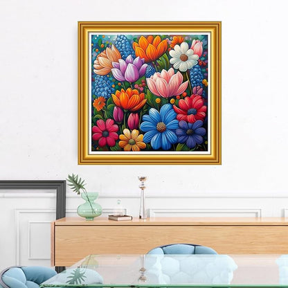 Foxhool Stamped Cross Stitch Kits,11CT Printed Cross Stitch Pattern Full Embroidery Kits for Beginner Needlepoint Kits&Colorful Flowers 18x18 inch