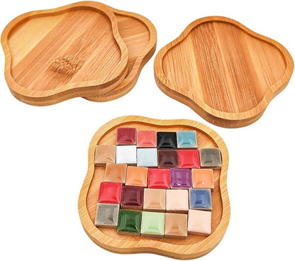 4PCS Mosaic Bamboo Coasters for Crafts, Blank Base Trays, Drinking Cup Coaster, Plant Coaster, Art Plate,DIY Mosaic Supplies (Four-Leaf Clover)