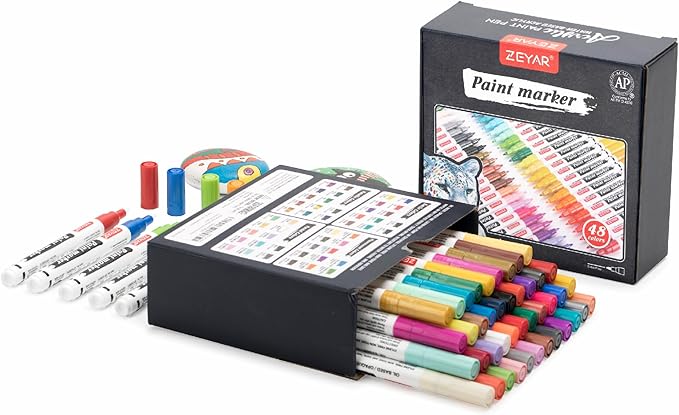 ZEYAR Oil-Based Paint Markers, Expert of Rock Painting, Extra Fine Point, 48 Colors, AP Certified. Permanent Ink & Waterproof, Works on Rock, Wood, Glass, Metal, Ceramic and more (48 Colors)