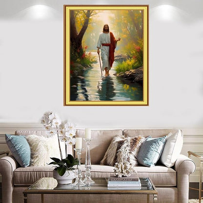 Foxnyart Stamped Cross Stitch Kits Full Range of Embroidery Needlework Starter Kits for Beginners Adults 11CT Embroidery Patterns Art Crafts DIY Needlepoint Kit-Exploring Forest Jesus 16x20 inchs