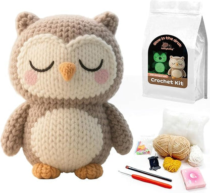 bulingbuling Crochet Kit for Beginners Glow in The Dark Crochet Kits owl, Crochet Starter Kit Great Birthday Gifts for Adults and Teens with Step by Step Video Amigurumi Knitting Kit DIY Craft