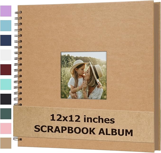Scrapbook Album 12x12 Inches Photo Album Hardcover Kraft with Window Scrap Book Blank Memory Book for Baby Wedding Guest Book Couples Graduation Travel DIY Anniversary, 100 Pages Brown
