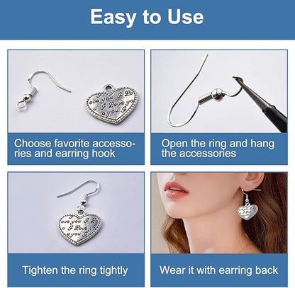 925 Sterling Silver Earring Hooks, 600PCS Earring Making kit 200PCS/100Pairs Hypoallergenic Ear Wires with 200PCS Silver Open Jump Rings and 200PCS Rubber Backs Earring Backs for Jewelry Making