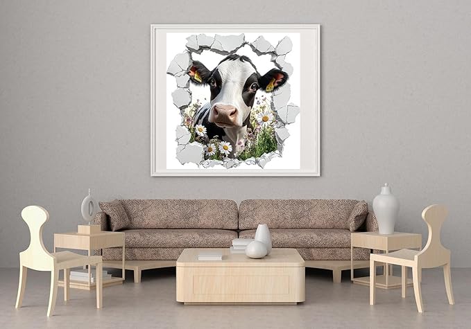 Moohue Stamped Cross Stitch Kits for Adults Animal Cow Flowers 14CT Pre Printed Cross Stitch Kits for Beginners (Animal Cow Flowers)