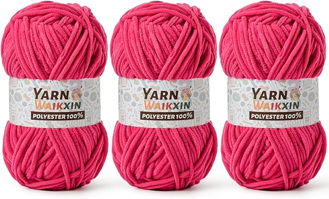 3 Pack Soft Chenille Yarn for Crocheting, Fluffy Chunky Crochet Yarn for Baby Blanket, (5.29oz/196.8yds) Fuzzy Velvet Yarn for Amigurumi&DIY Puzzle、Crafts、Scarf(3 Rose)