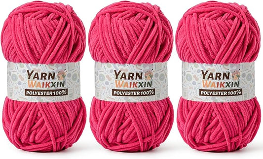 3 Pack Soft Chenille Yarn for Crocheting, Fluffy Chunky Crochet Yarn for Baby Blanket, (5.29oz/196.8yds) Fuzzy Velvet Yarn for Amigurumi&DIY Puzzle、Crafts、Scarf(3 Rose)