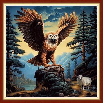Findvoor Stamped Cross Stitch Kits for Beginner Embroidery Kits for Beginners Adults DIY 11CT Cross Stitch Patterns Needlepoint Kits Crossstitching Kits-Eagle Sheep 18x18 inch