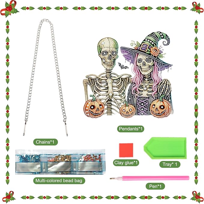 Diamond Art Painting Pendant 5D Diamond Art Hanging Kit Halloween Skull Pumpkin DIY Crystal Window Door Pendant for Adults Gift Wall Home Halloween Decoration (24.1x23.1 cm)
