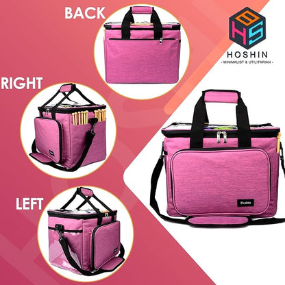Hoshin Knitting Bag for Yarn Storage, High Capacity Yarn Totes Organizer with Inner Divider Portable for Carrying Project, Knitting Needles(up to 14”), Crochet Hooks, Skeins of Yarn (Purple)