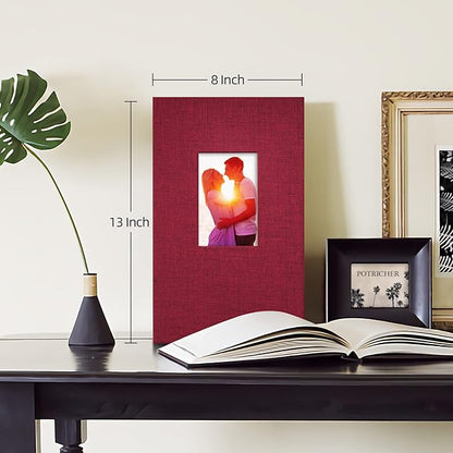 potricher Small Photo Album for 4x6 300 Photos Linen Cover Picture Book for Family Wedding Anniversary and Baby (Red)